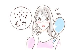 毛穴に悩む女性イラスト｜毛穴のよくあるお悩み５選！おすすめのケア＆美容鍼についても解説