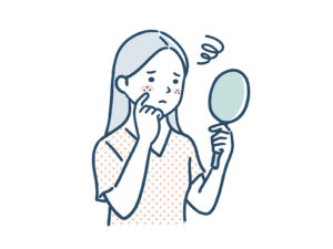鏡を見る女性イラスト|ニキビ・吹き出物が繰り返す原因と鍼灸による体質ケア